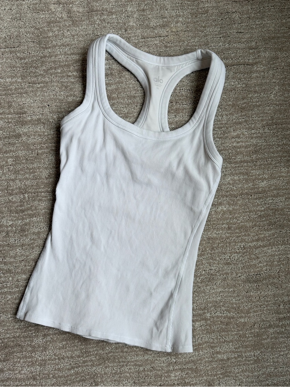 ALO Yoga White Ribbed Racerback Tank